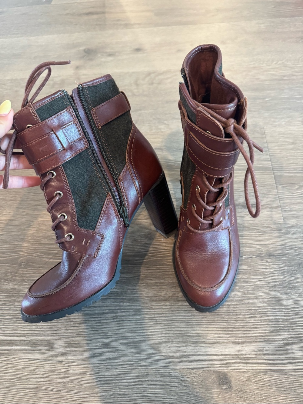 ANTONIO MELANI Brown Lace-Up Block Heel Ankle Boots